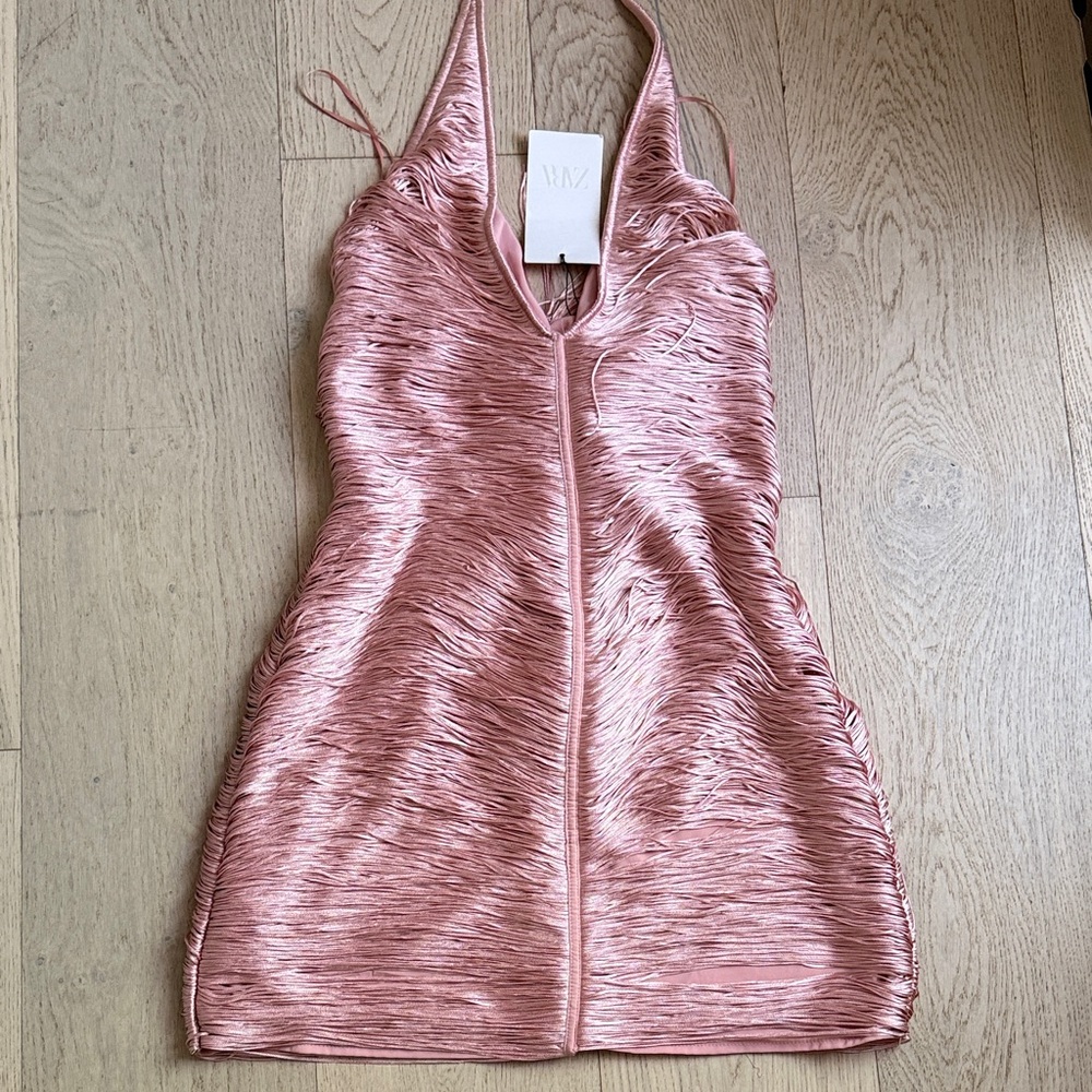 Zara Shimmering Pink Satin Fringe Dress